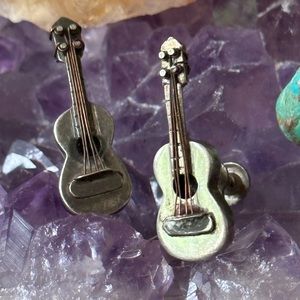 Vintage guitar sterling silver screwback earrings signed